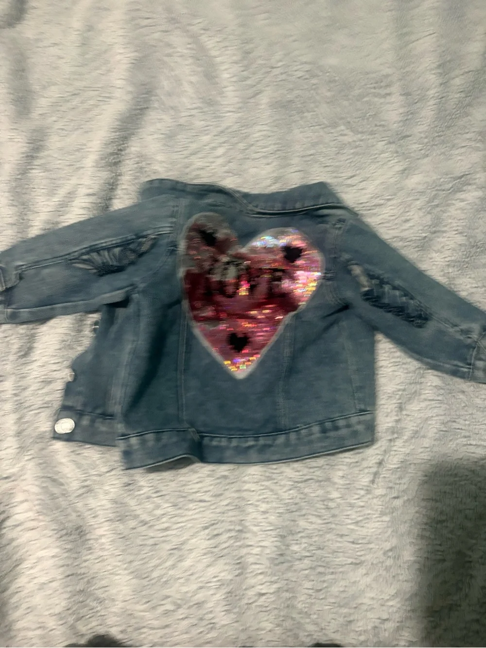 Denim Kids' Jacket with Sequin Flip Heart - Blue sim 2t
